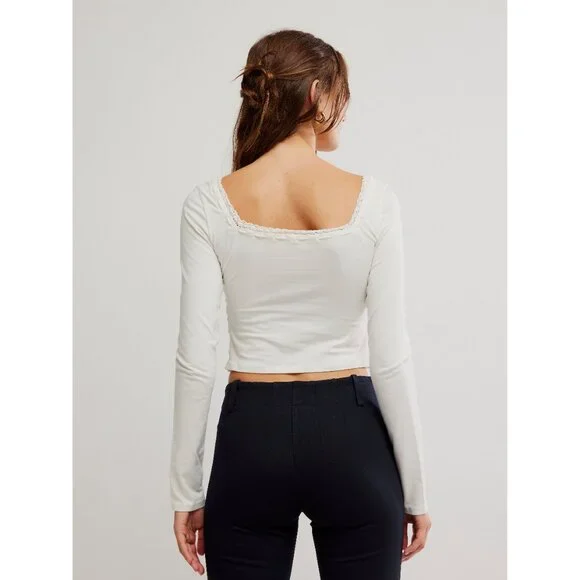 🎉LAST CHANCE🎉 FREE PEOPLE Scarlet Smocked Long Sleeve / Clean Ivory - Picture 7 of 9